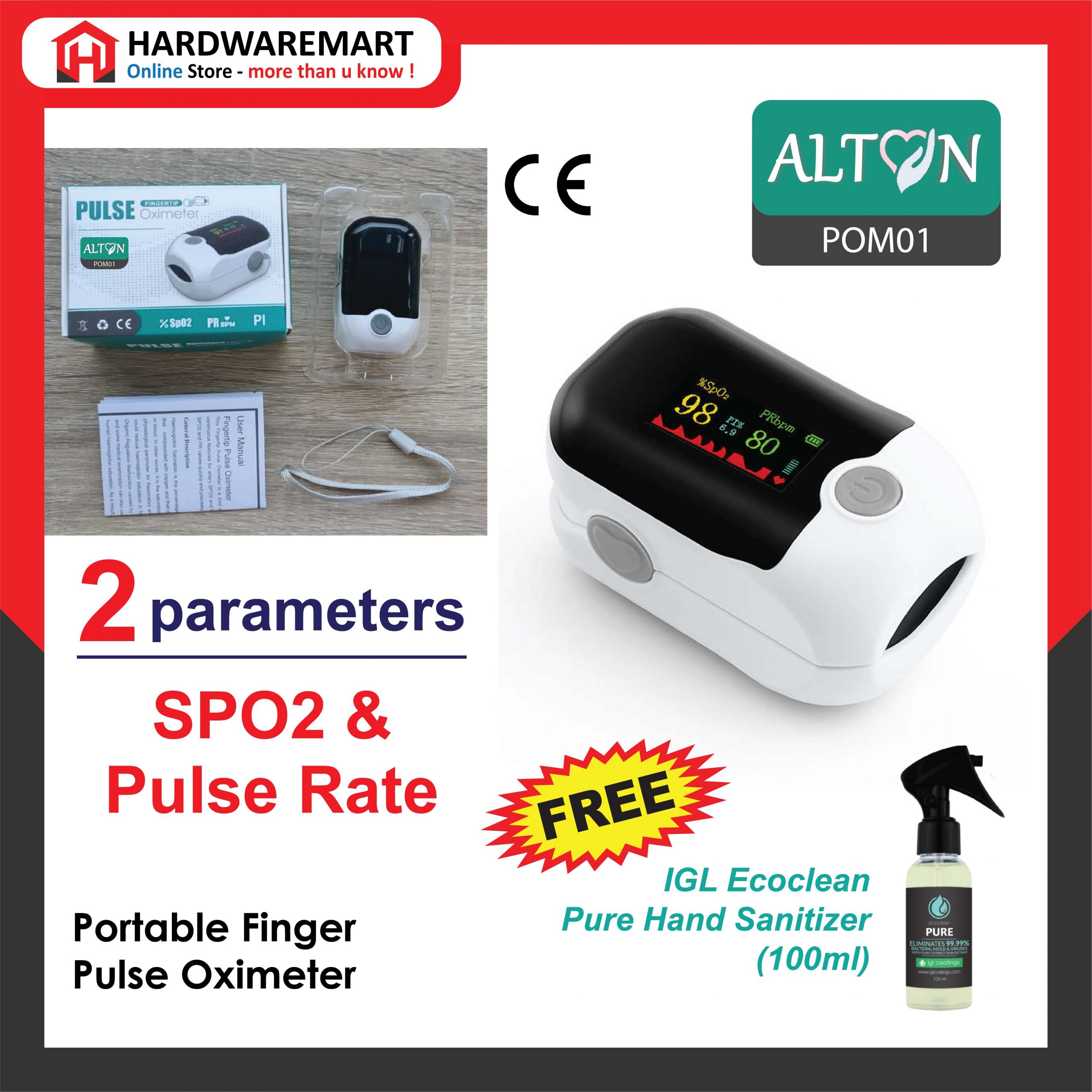 Hardwaremart OTHER template-51 ALTON Portable Finger Pulse Oximeter Fingertip Medical Equipment SPO2 Pulse Rate
