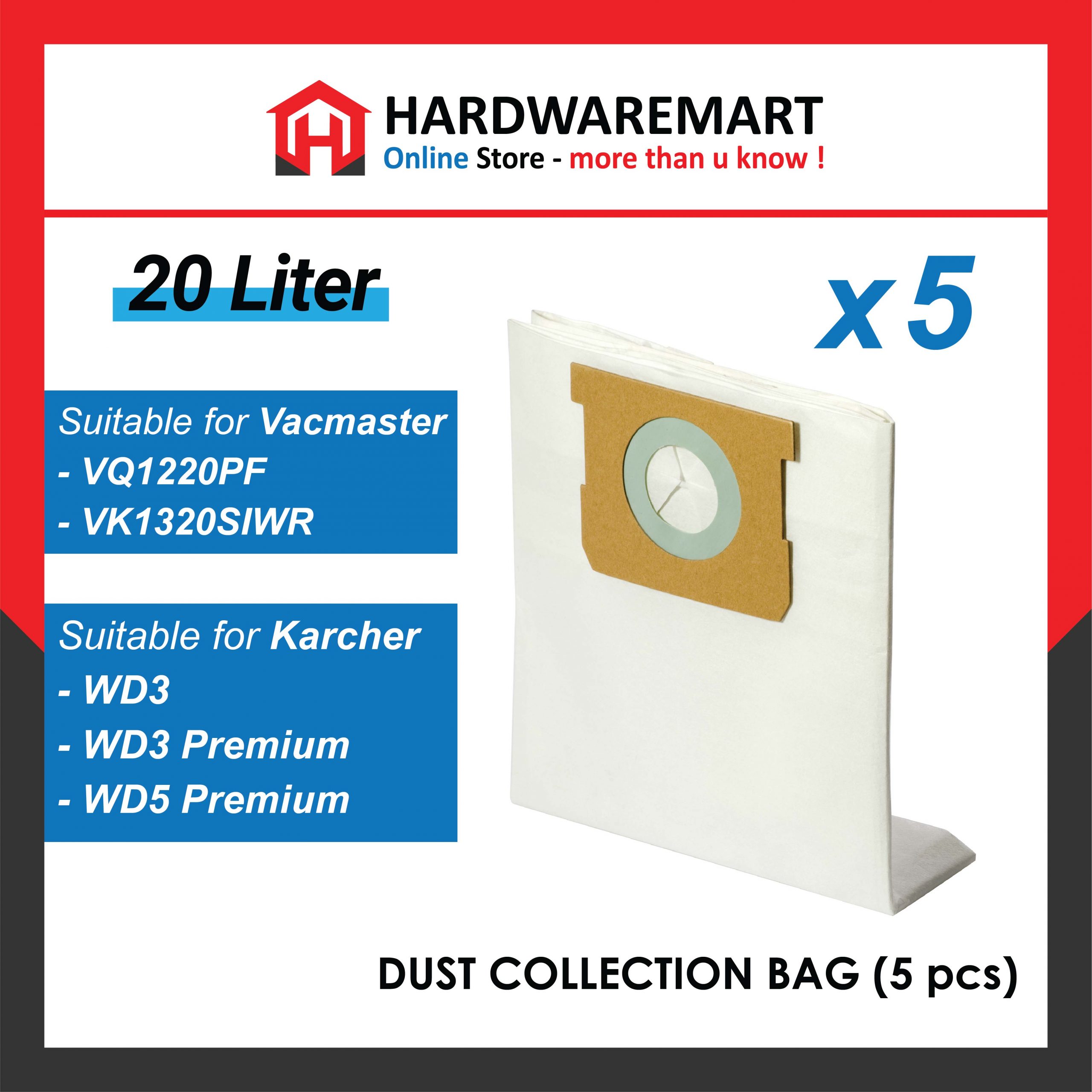 Hardwaremart vacmaster spare parts template-066 VACUUM CLEANER 20L DUST COLLECTION BAG (3 pcs / 5 pcs)