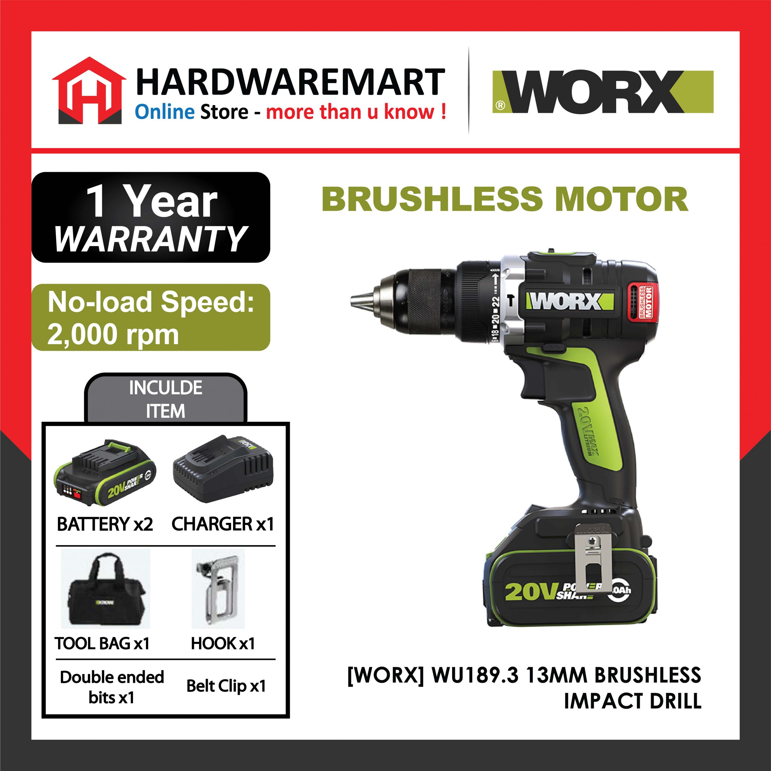 Hardwaremart WORX template-19 WORX Professional Tool WU189.3 20V 4.0Ah Max Lithium-Ion Cordless Brushless Impact Drill