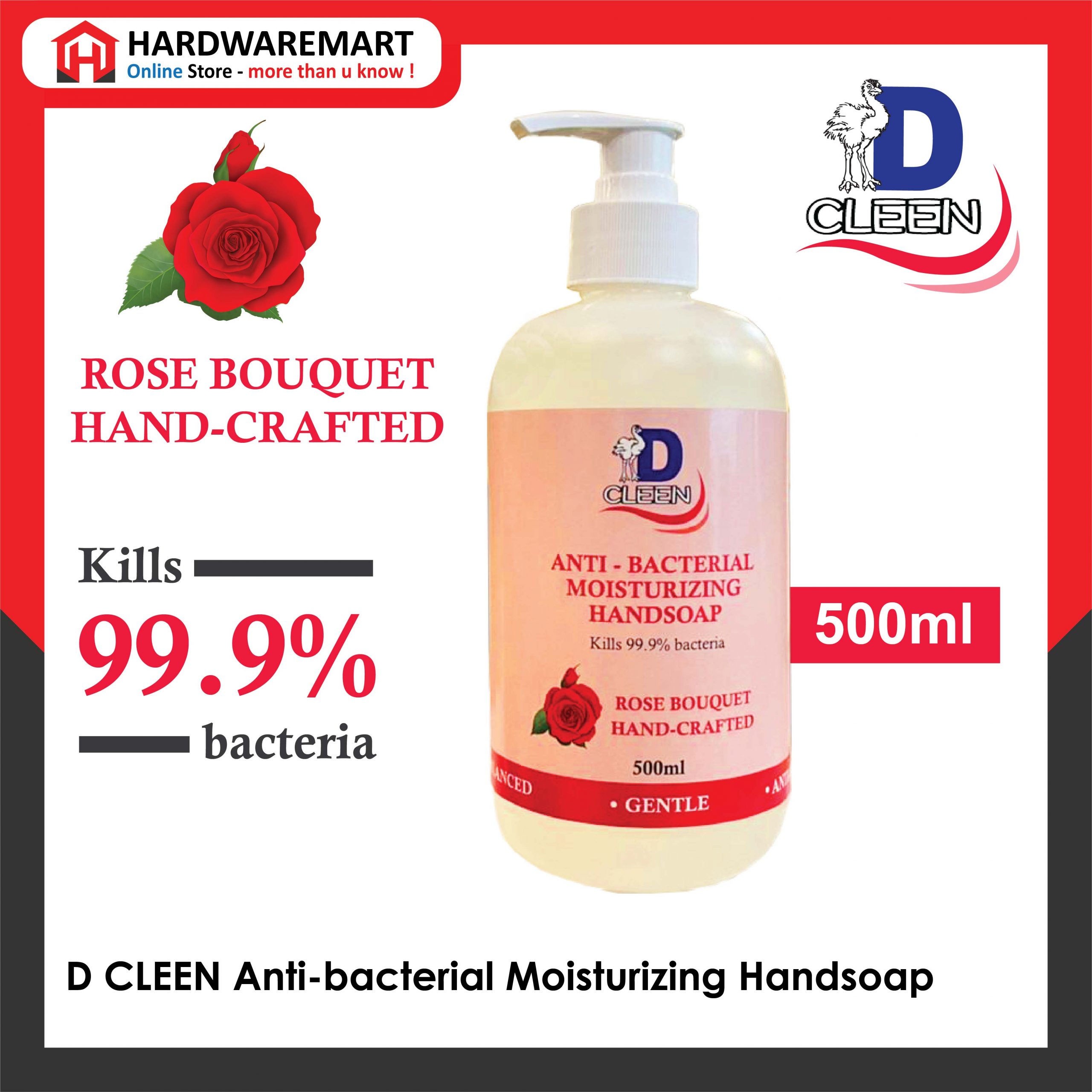 Hardwaremart hand soap template-36 D CLEEN ANTI-BACTERIAL MOISTURIZING HANDSOAP (500ml)