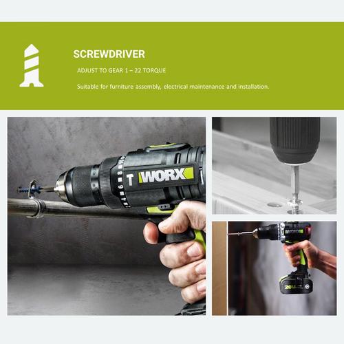 Hardwaremart WORX template-19 WORX Professional Tool WU189.3 20V 4.0Ah Max Lithium-Ion Cordless Brushless Impact Drill