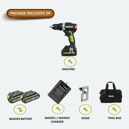 Hardwaremart WORX template-19 WORX Professional Tool WU189.3 20V 4.0Ah Max Lithium-Ion Cordless Brushless Impact Drill