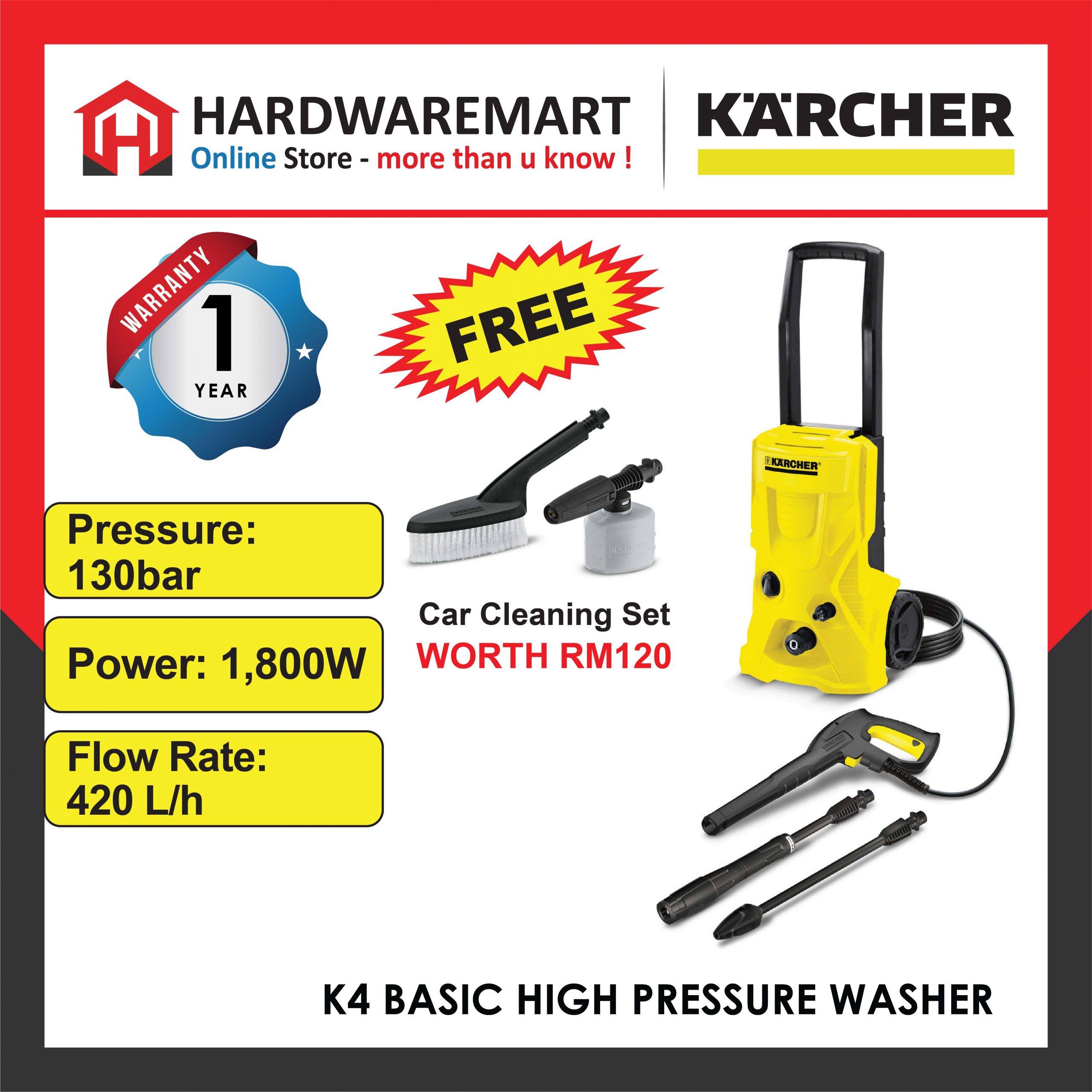 Karcher_Machine_56_1724809621.png KARCHER K4 BASIC HIGH PRESSURE WASHER (1800W/130BAR)
