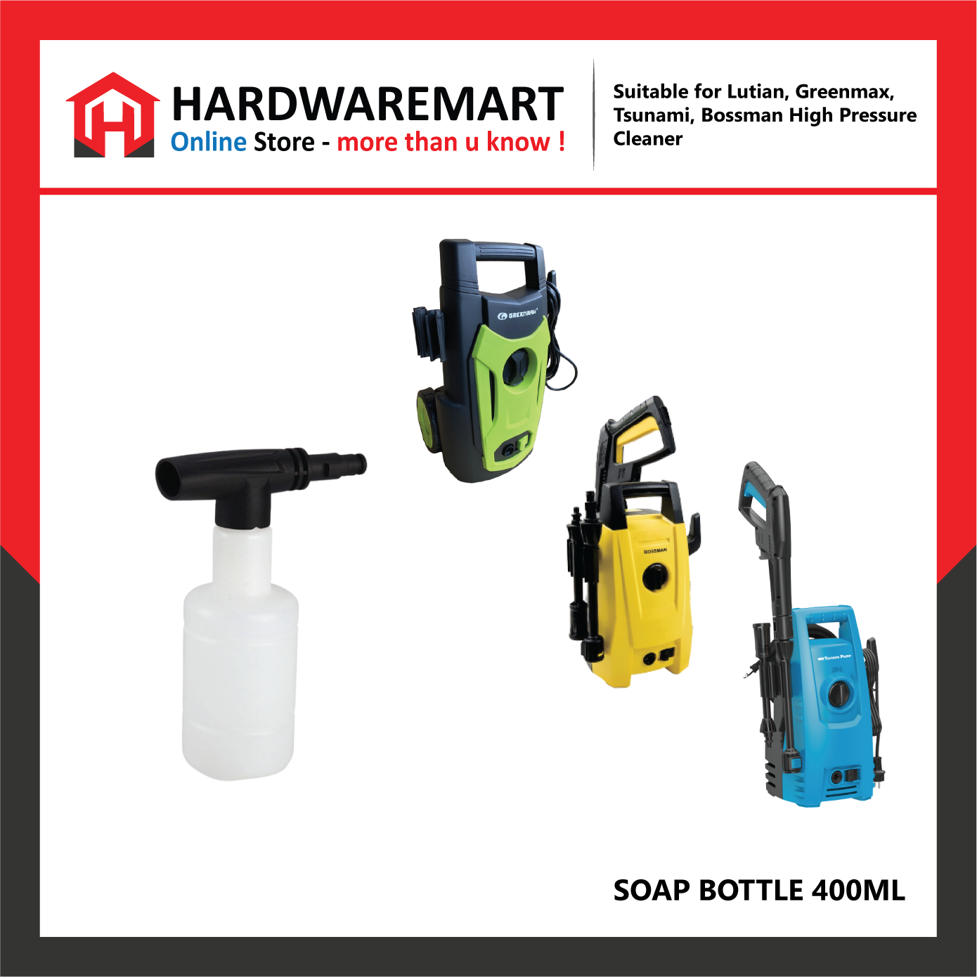 Asset_3sb400_1659605080.png Original Lutian Tsunami Bossman Water Jet Foam Pot Detergent Bottle Soap Bottle Botol Sabun High Pressure Cleaner