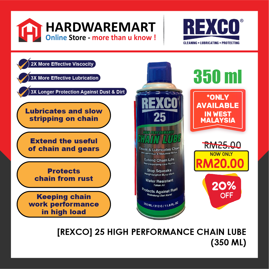REXC2502_1659418283.png REXCO 25 HIGH PERFORMANCE CHAIN LUBE PELUMAS RANTAI 350ML