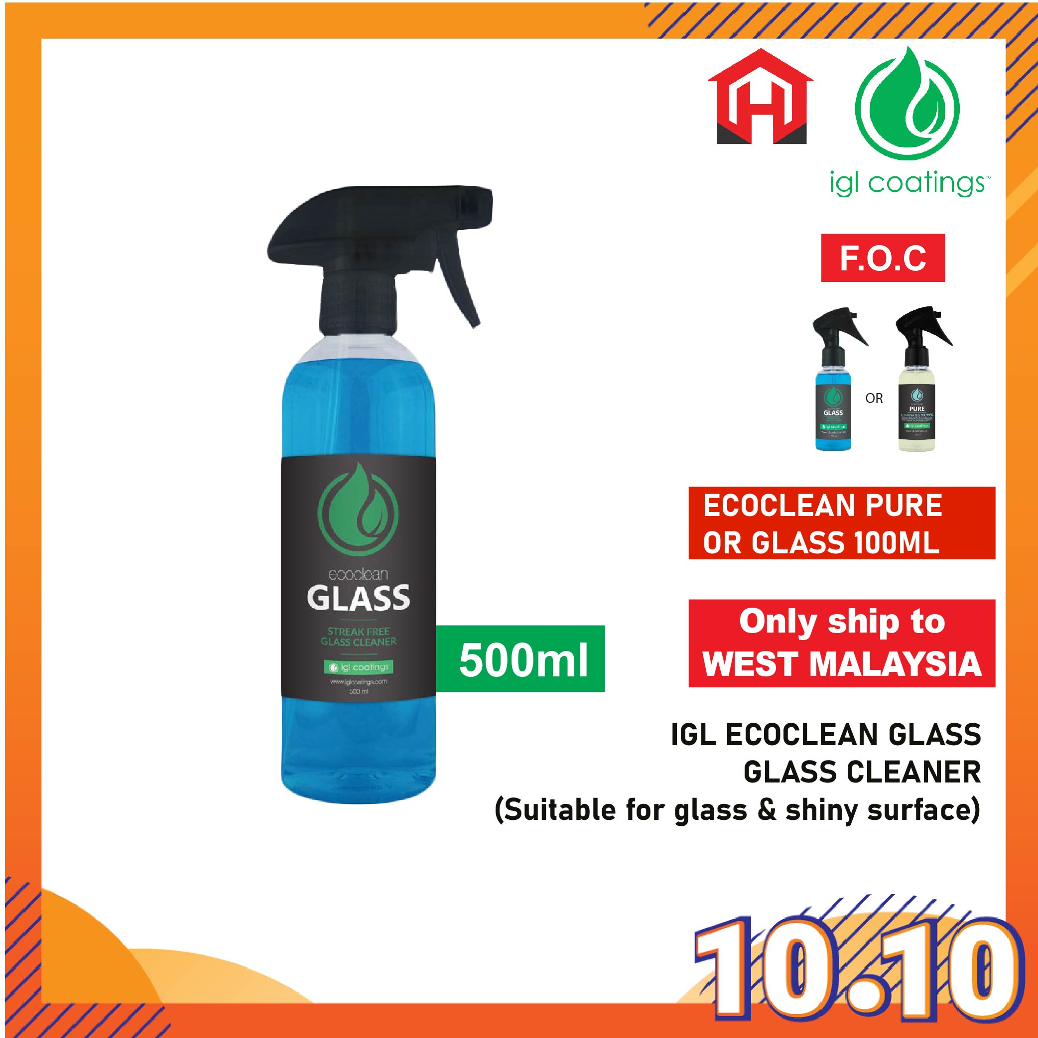 10.10_Promo-22_1665046030.jpg IGL Ecoclean Glass Window Cleaner Cleaner Spray Dirts Stains Quick Remover Home Office 100ml 500ml 玻璃清洁剂