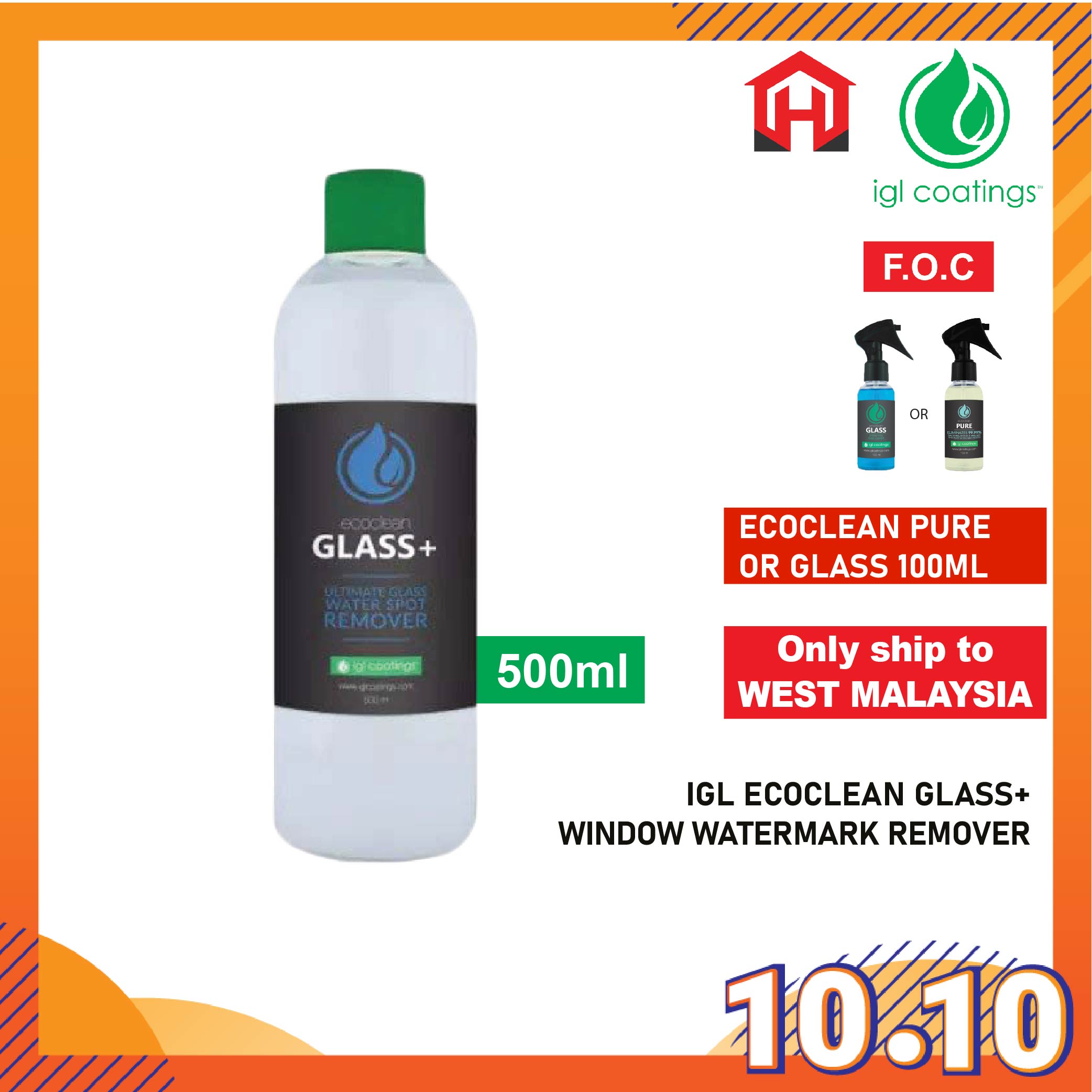 10.10_Promo-24_1665045869.jpg IGL Ecoclean Glass+ Car House Window Watermark Remover Water spot Coating 水印去除 100ml 500ml
