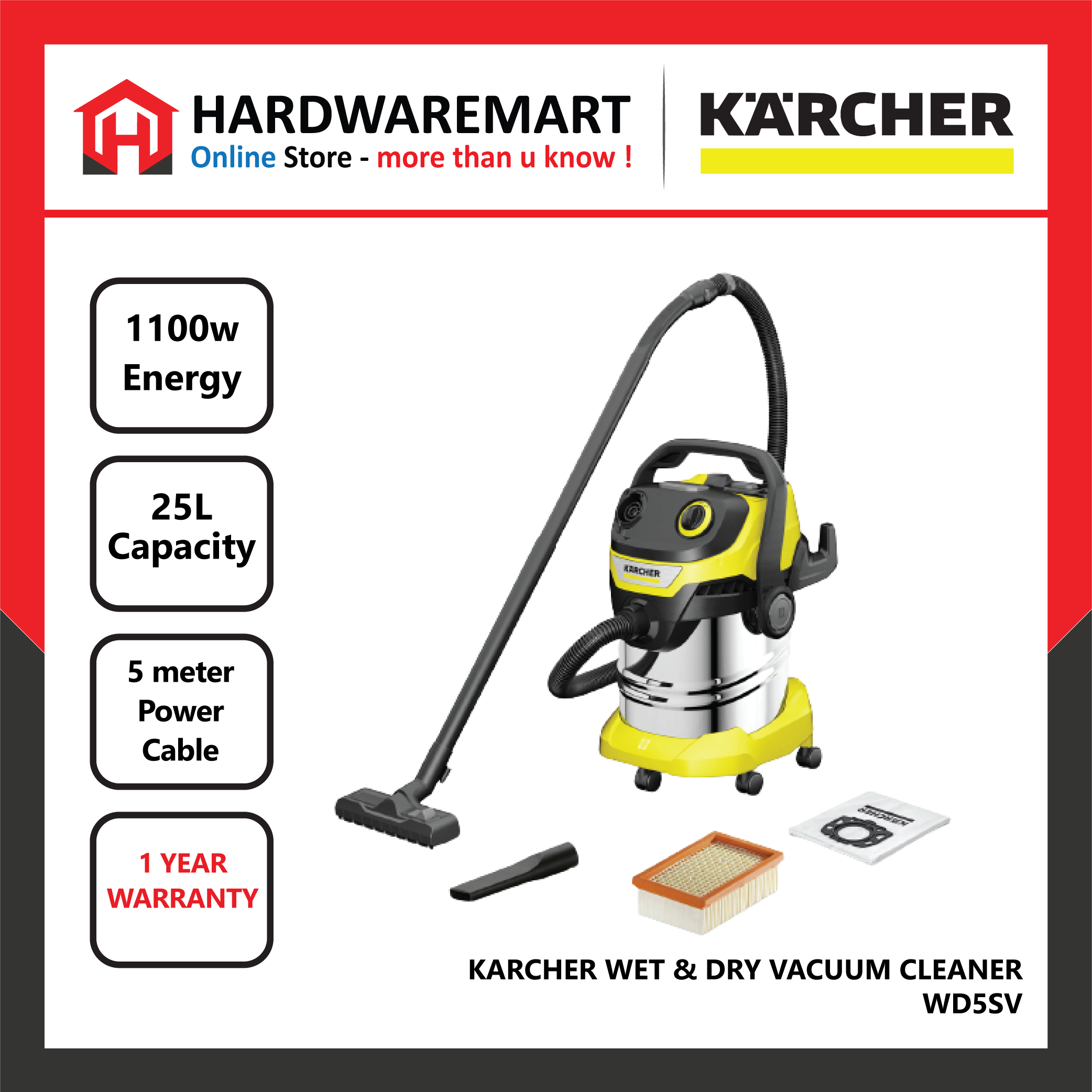 WD5SV_1683185338.png KARCHER WD5SV PREMIUM WET & DRY MULTIPURPOSE VACUUM CLEANER (1800W/25L)