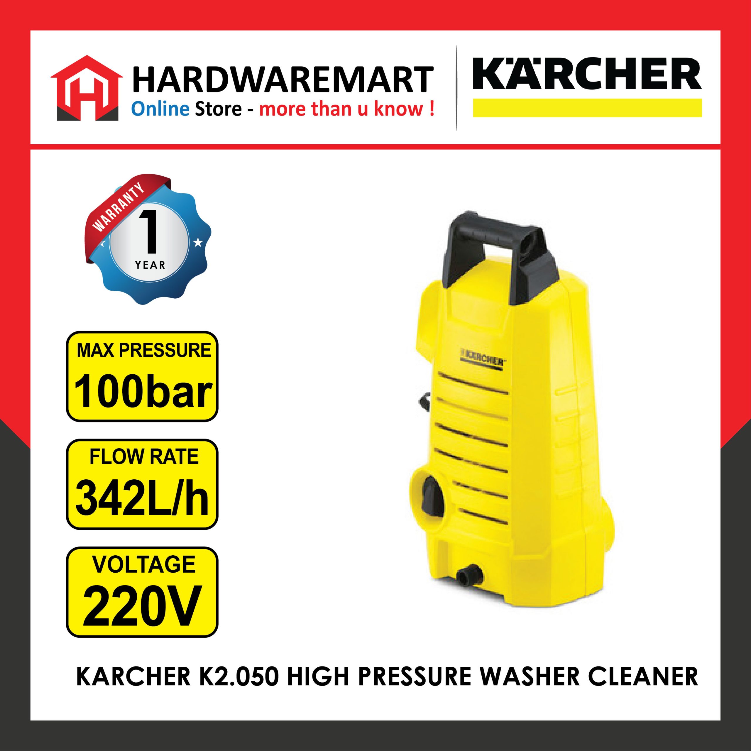 k2.050-700×700 KARCHER K2.050 HIGH PRESSURE WASHER CLEANER(100BAR/342LHOUR)