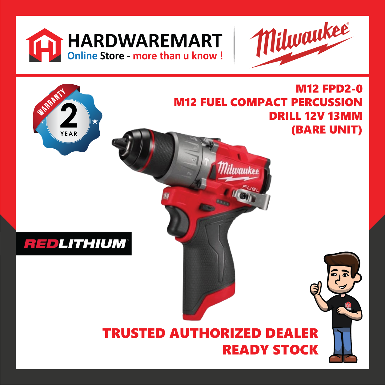 Milwaukee M12 FPD2 Fuel 13MM Impact Hammer Drill / Gen 3 Percussion Drill / Gen3 Impact Drill / Brushless Motor