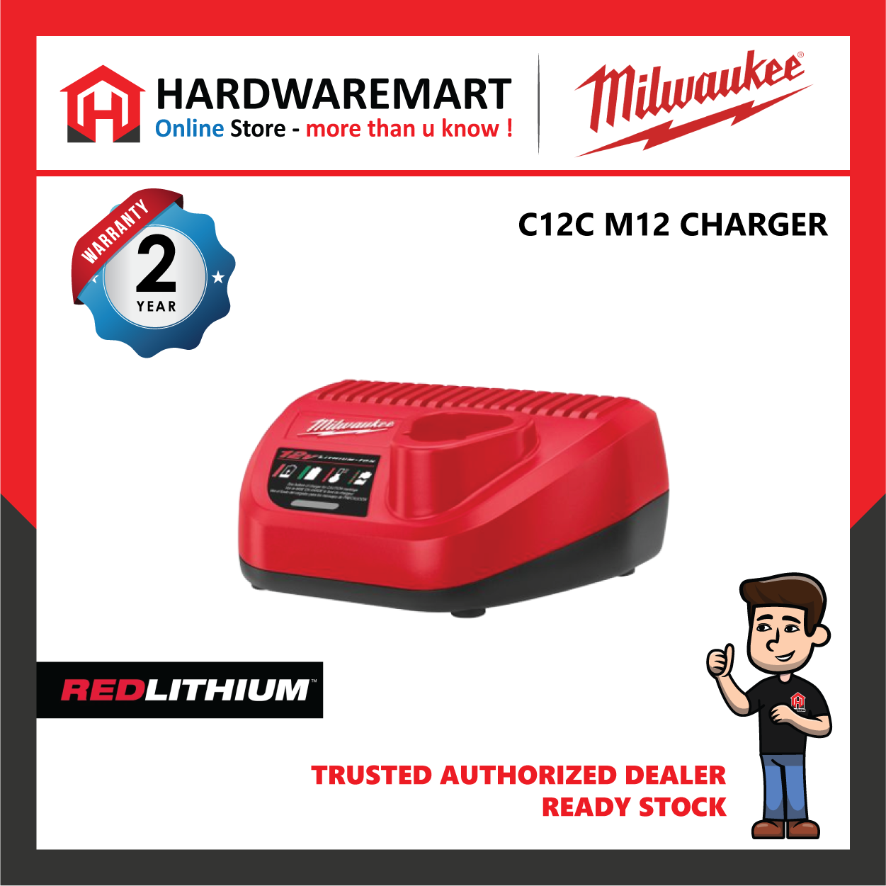 Milwaukee C12C M12 Charger / 2 Year Warranty / 100% Original Milwaukee