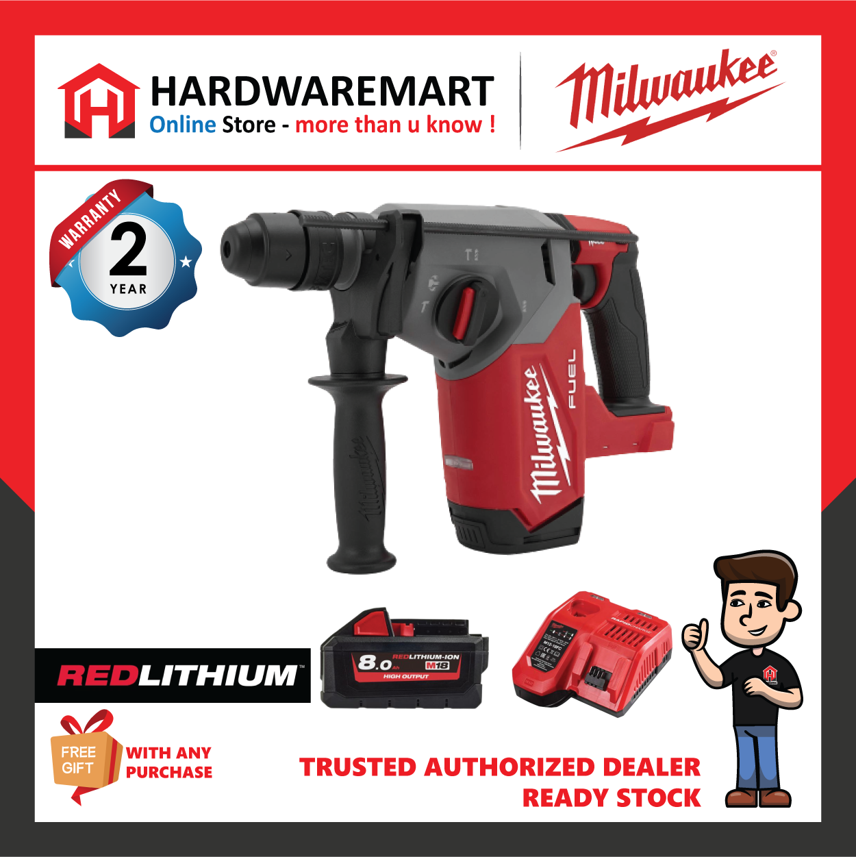 65699daaa2e06_1701420458.jpg Milwaukee M18 FHX Fuel 3 Mode Rotary Hammer 26MM 2.7J GEN2 / New Model 3 Mode Rotary Hammer / 2 Year Warranty