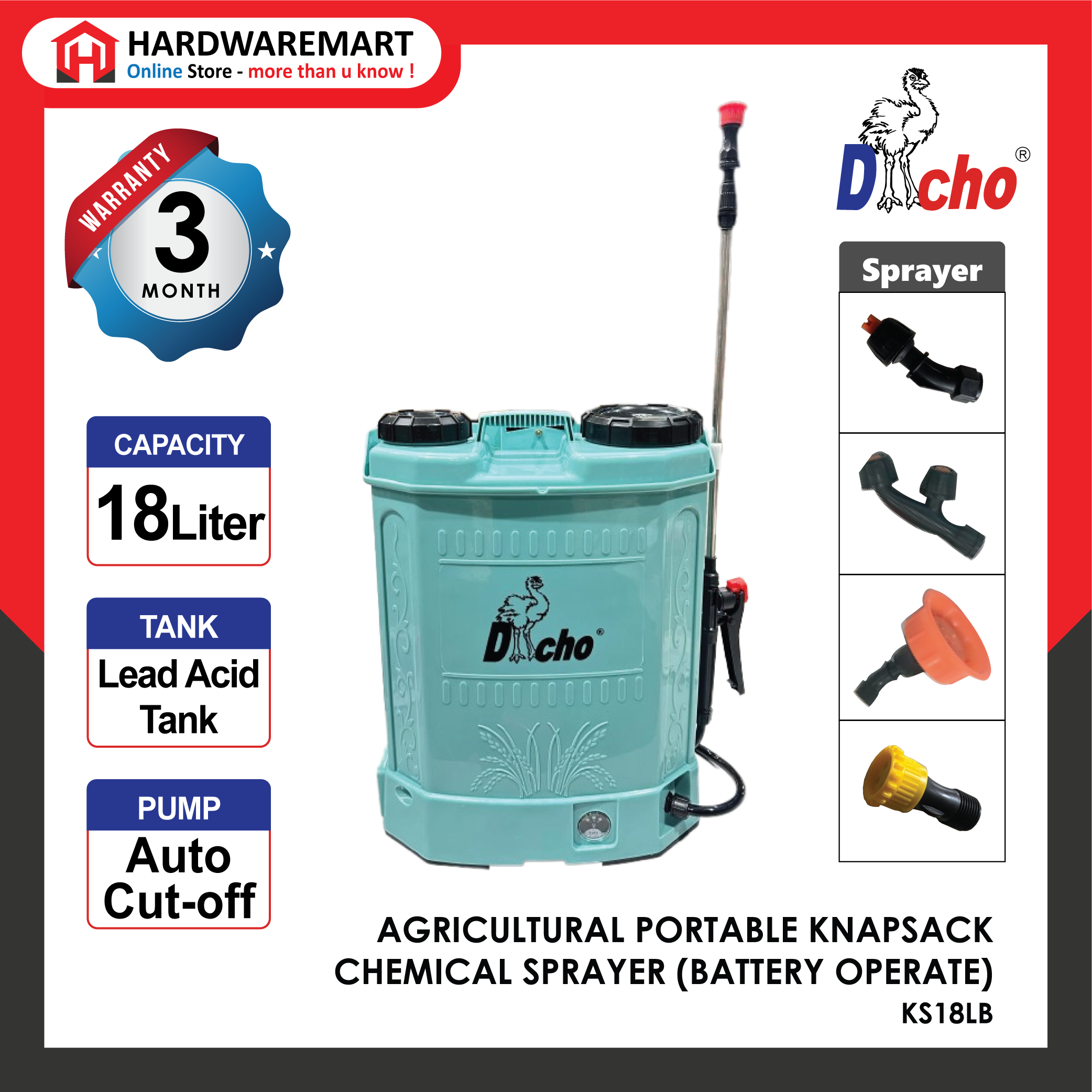 SPRAYER-46_1683005854.png DACHO 18L AGRICULTURAL PORTABLE KNAPSACK CHEMICAL SPRAYER (BATTERY OPERATE) - KS18LB