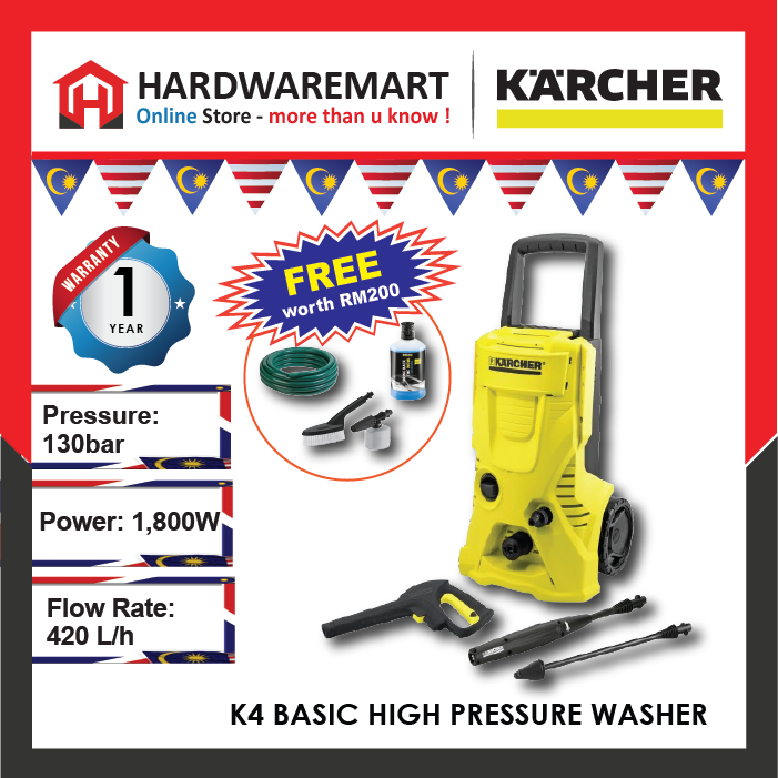 Karcher_Machine_56_1724809621.png KARCHER K4 BASIC HIGH PRESSURE WASHER (1800W/130BAR)